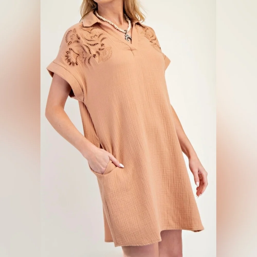 EASEL Embroidered Shirt Dress #484-489 - Picture 3 of 12